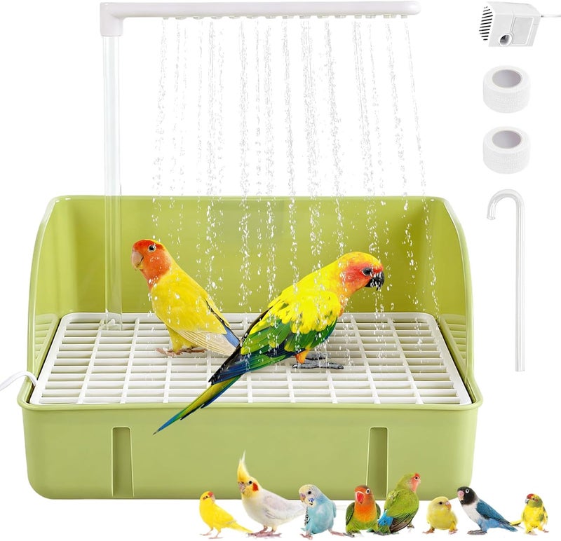 DINTSTYLE Parrot Bathtub, Large Bird Shower Fountain, Automatic Bird Bath, Parrot Bath Shower, Automatic Parrot Bathtub with Circulating Faucet, Indoor Fountain Bathtub with USB Pump, Green - Image 1